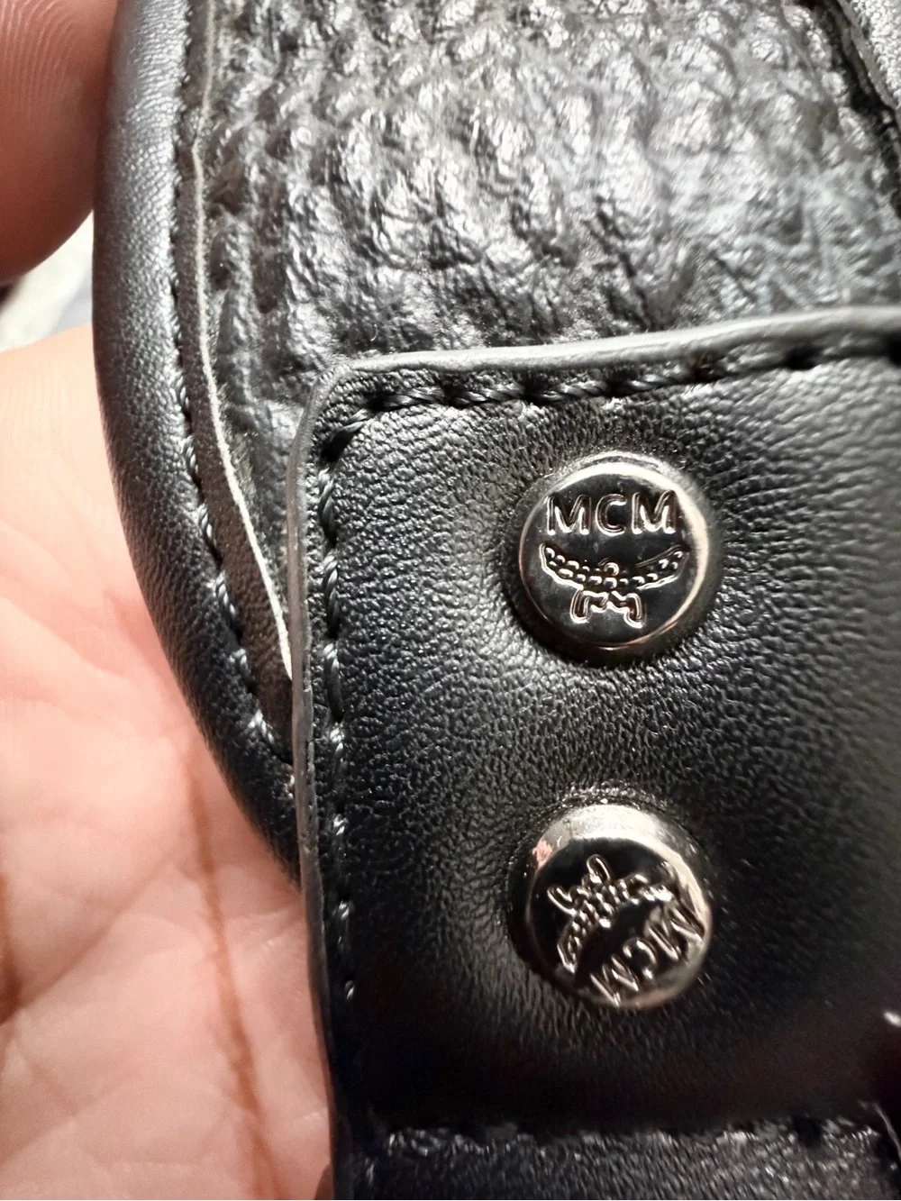 MCM Black Logo Backpack with Colorful Bunny Patch